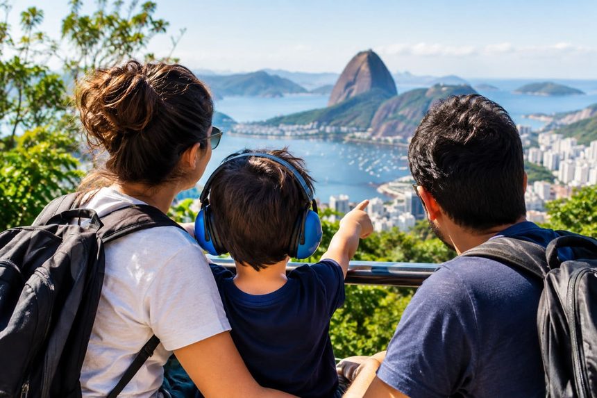 Família passeando com criança autista no Rio de Janeiro
