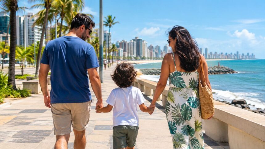 Família passeando com criança autista no Ceará